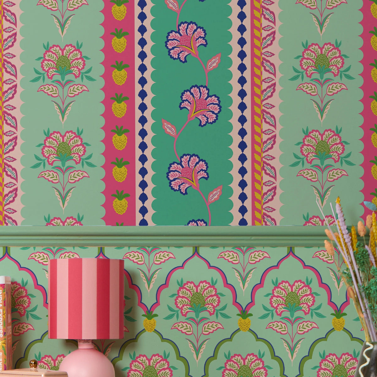 Hello Flower Wallpaper in Pinks on Greens – Lust Home