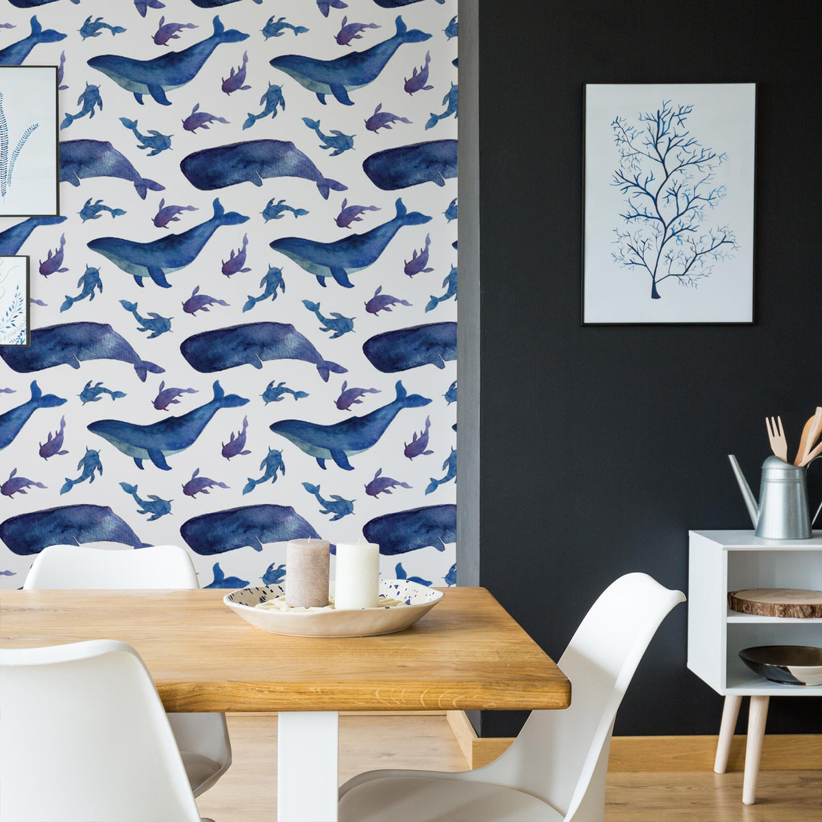 I Love Wallpaper Whale Hello Wallpaper in Mustard and Grey