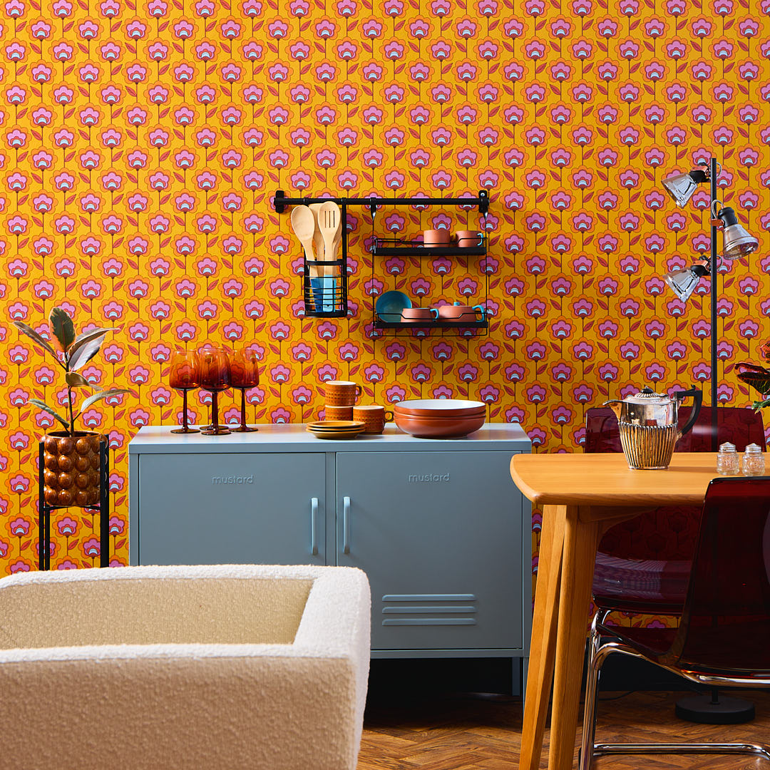 Happy Glamper Wallpaper in Clementine and Magenta – Lust Home