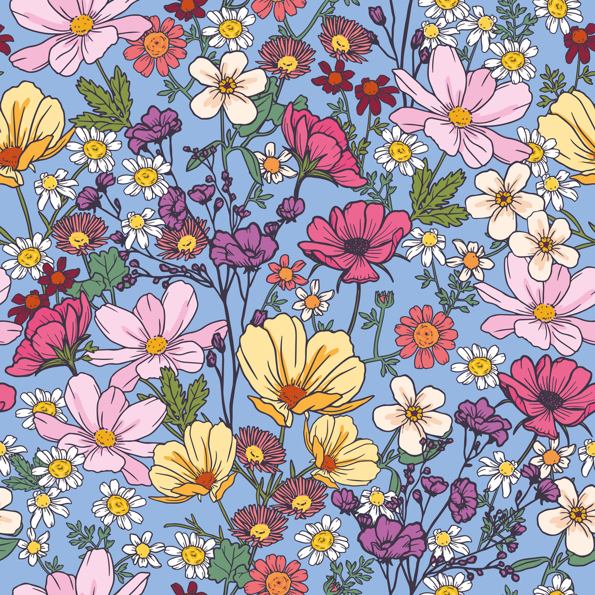 Flower wall paper Vネックプルオーバー She's a Wildflower Wallpaper in Blue - Oh So Daisy X Lust Home