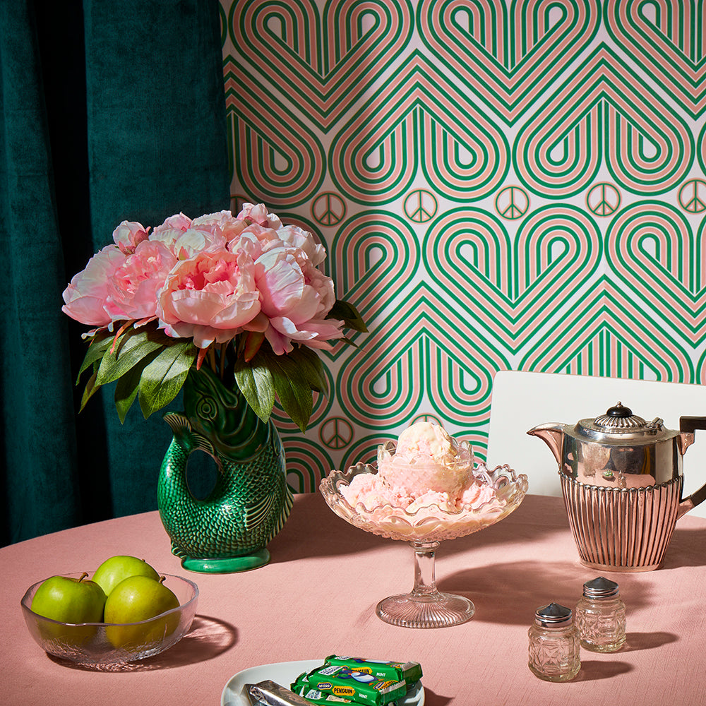 Peace and Love Wallpaper in Mint Green and Peach Lust Home