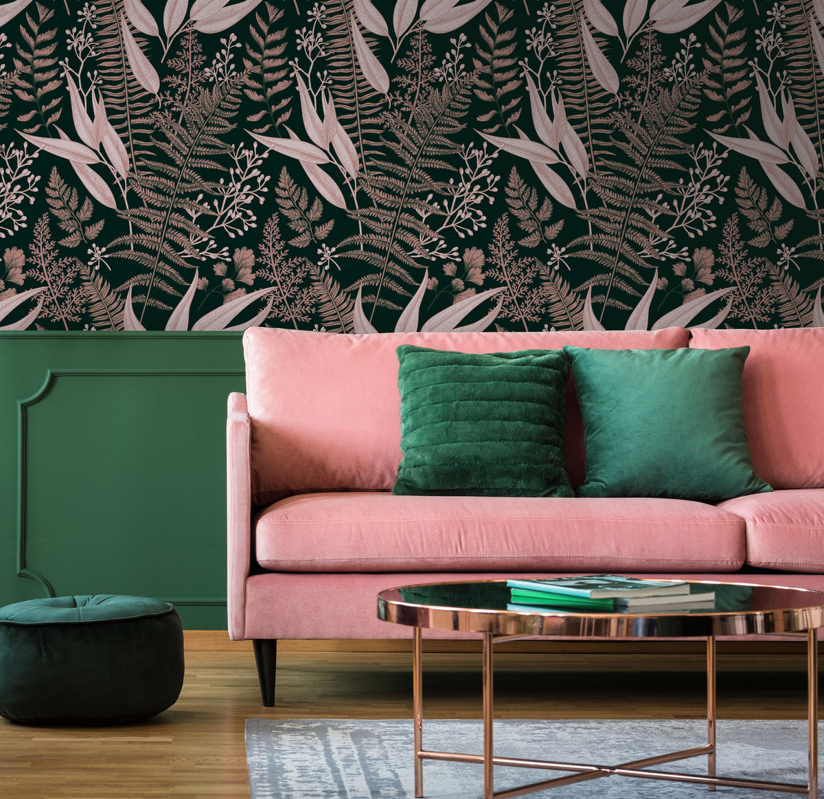 Welcome To The Jungle Wallpaper in Blush and Forest Green | Lust Home