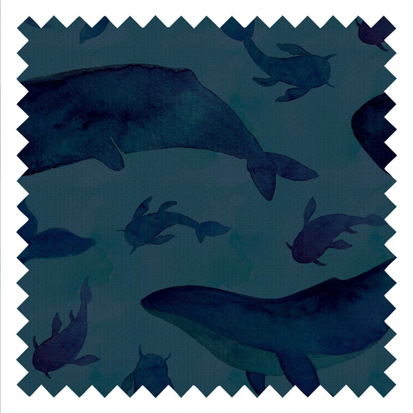 Whale Of A Time Fabric in Deep Sea Blue