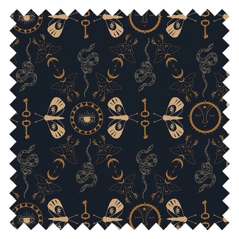 Spellbound Fabric in Midnight Blue and Mustard