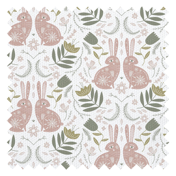 Bunny Tales Fabric in Peony Pink and Muted Grey