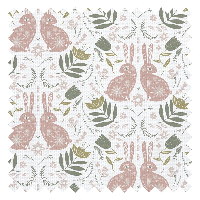 Bunny Tales Fabric in Peony Pink and Muted Grey