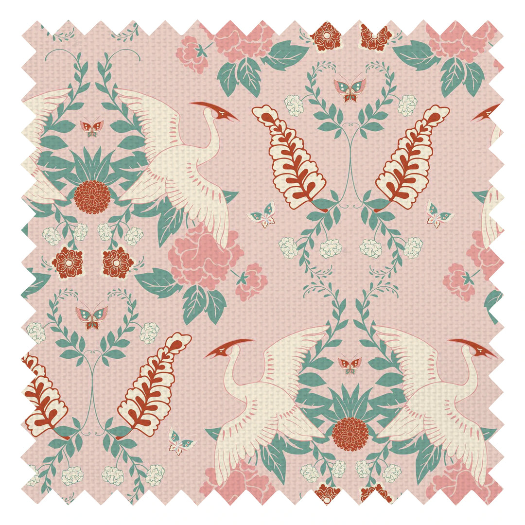 Master Crane Fabric in Cloud Pink, Duck Egg and Quartz Pink