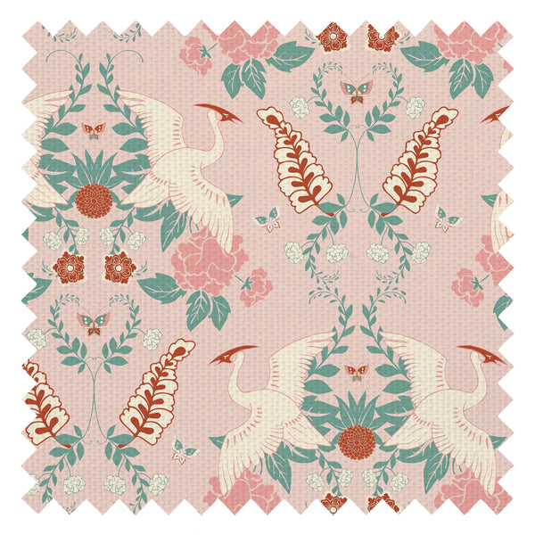 Master Crane Fabric in Cloud Pink, Duck Egg and Quartz Pink