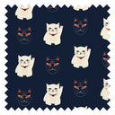 Lucky Cat Midnight Fabric in Navy, Jasmine White and Crimson