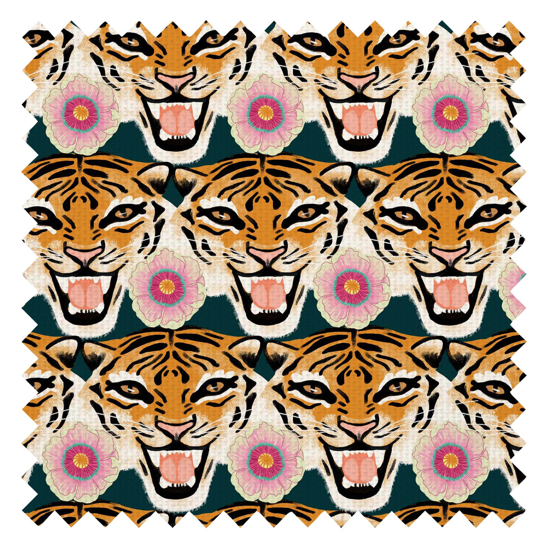 Tigerlily Fabric in Emerald Green, Pink and Orange