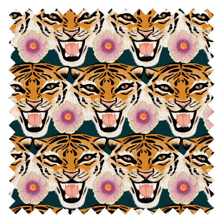Tigerlily Fabric in Emerald Green, Pink and Orange