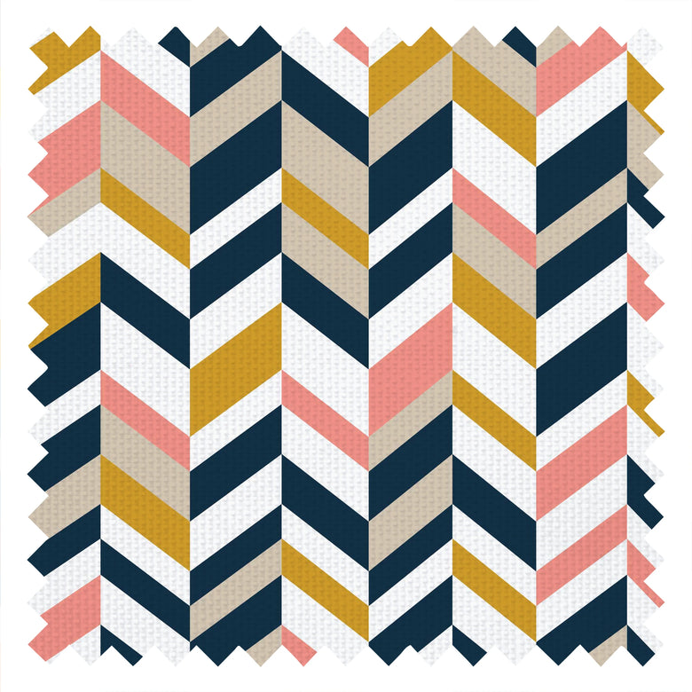 Bau in the Haus Fabric in Mustard, Flamingo Pink, Midnight Navy and Stone
