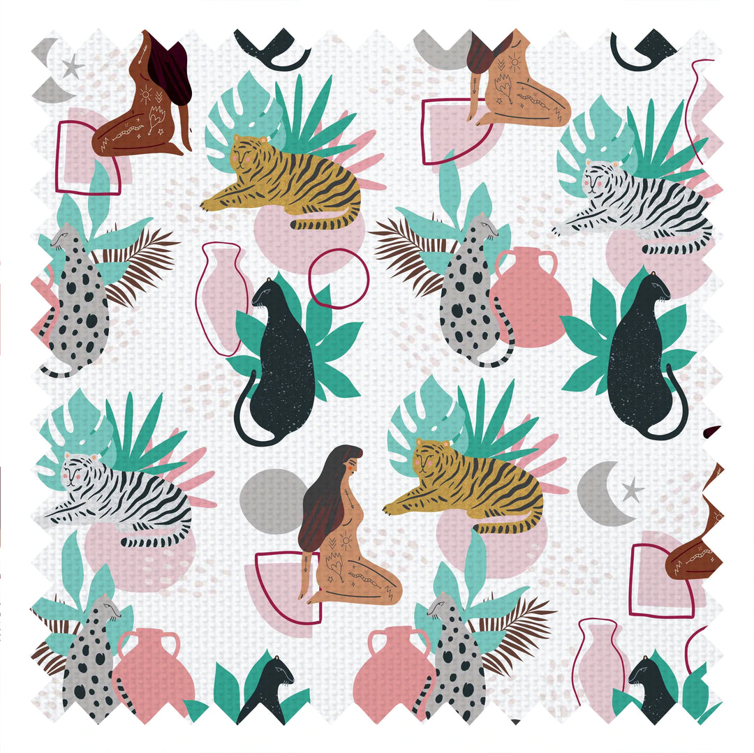 Cool Cats and Kittens Fabric in Pastel Pink and Mint Green