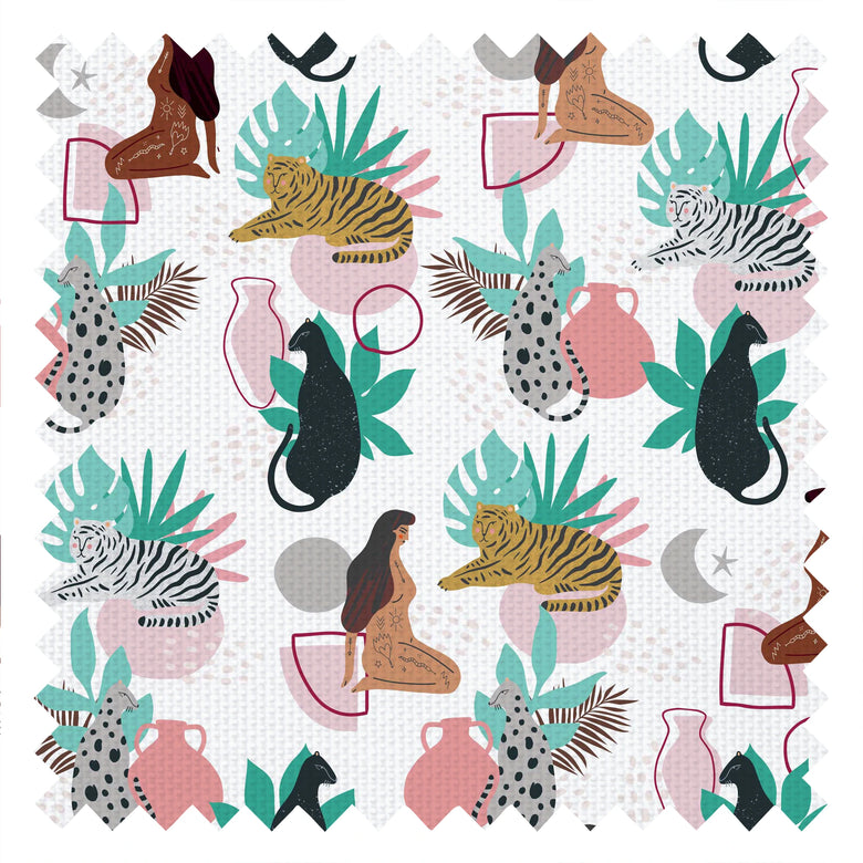 Cool Cats and Kittens Fabric in Pastel Pink and Mint Green