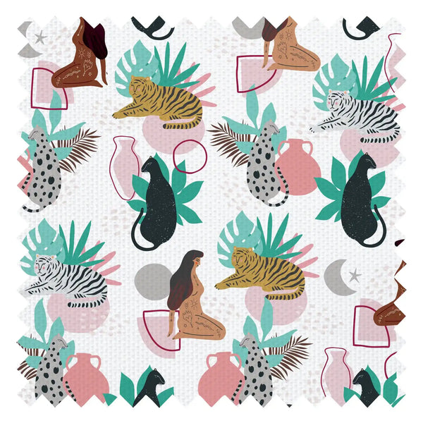 Cool Cats and Kittens Fabric in Pastel Pink and Mint Green