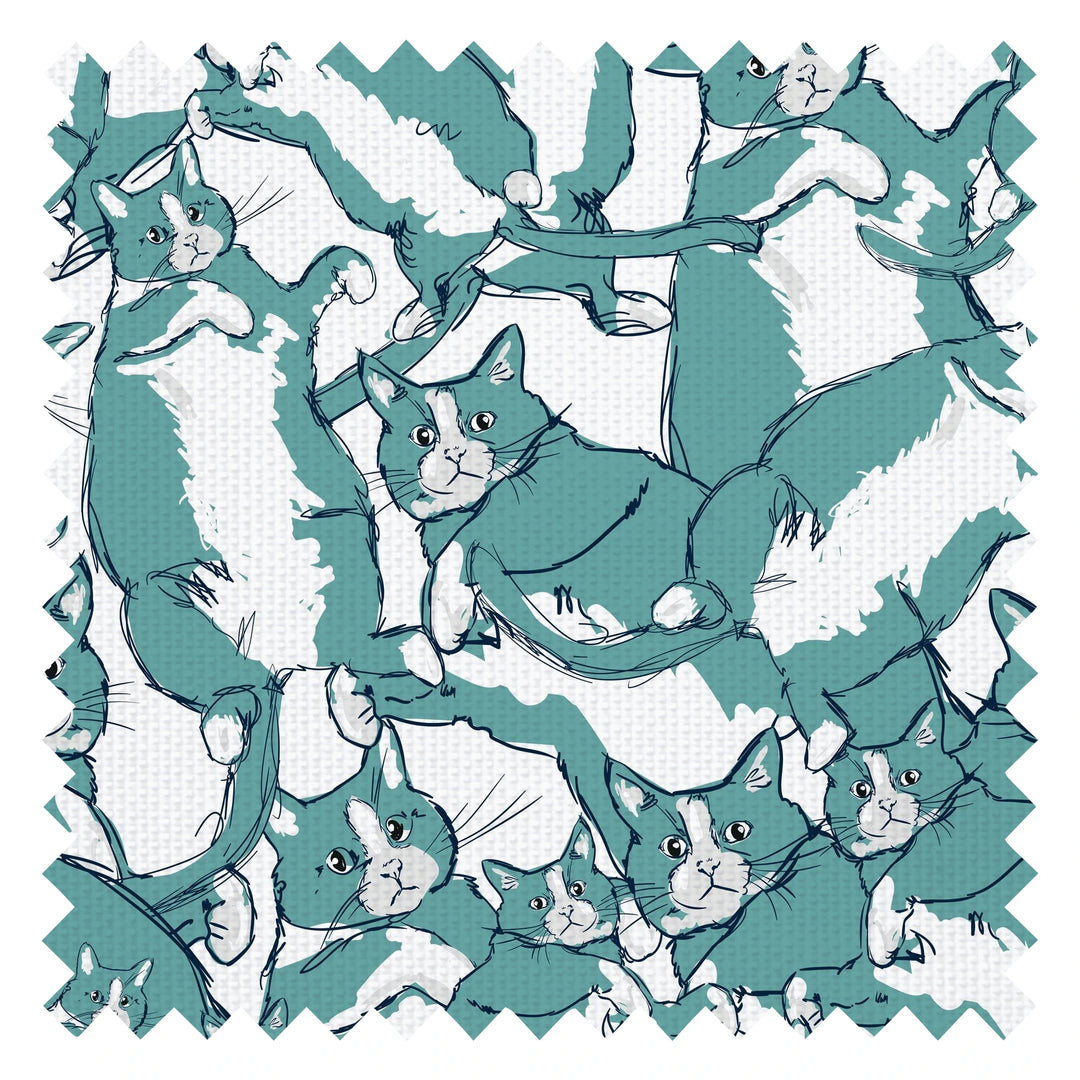 Cat-astrophe Fabric in Teal and Navy