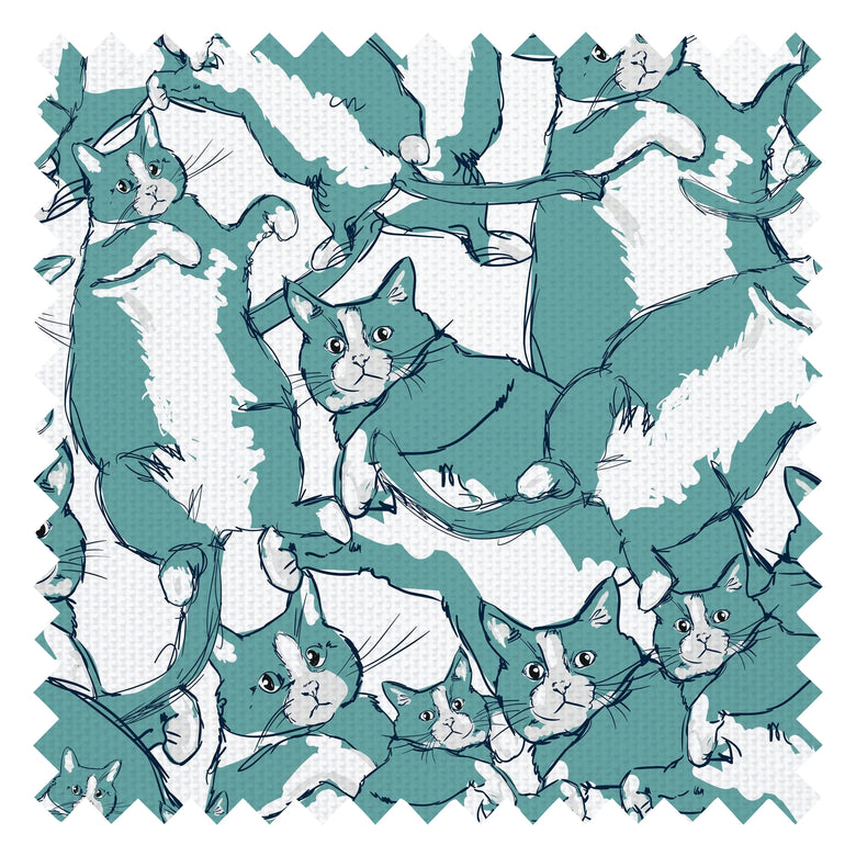 Cat-astrophe Fabric in Teal and Navy