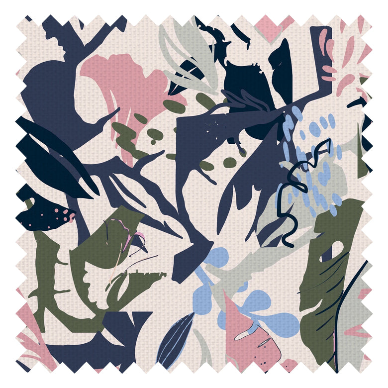 Spring Vacation Fabric in Candy Pink, Jungle Green, Midnight Navy and Safari Cream