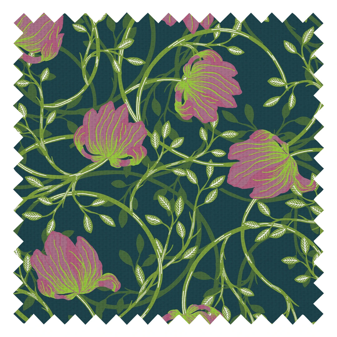 Dahling Morris Fabric in Evergreen, Lime Zest and Dusty Rose