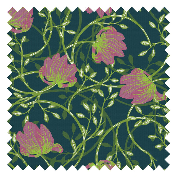 Dahling Morris Fabric in Evergreen, Lime Zest and Dusty Rose