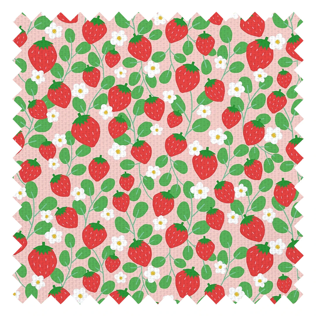 Strawberry Fields Forever Fabric in Peach, Strawberry Red and Field Green