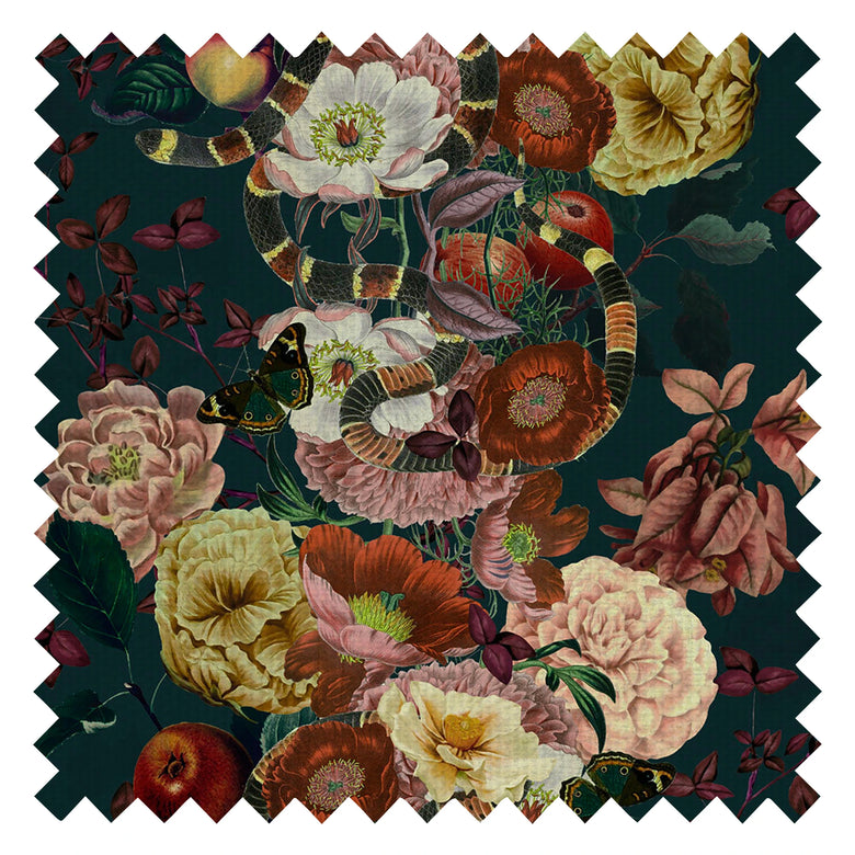 Forbidden Fruit Fabric in Petrol Blue