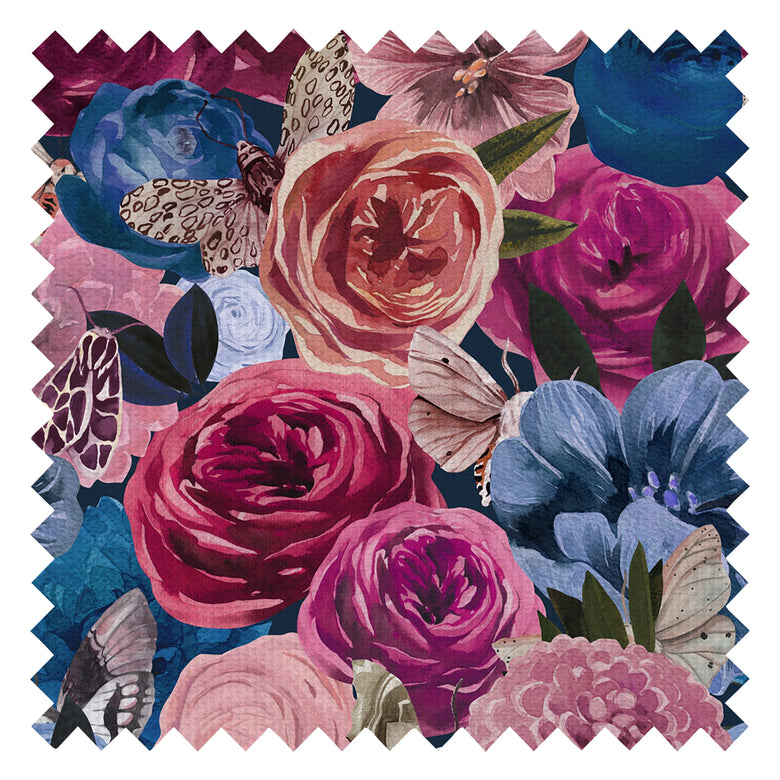 Creatures of the Night Fabric in Cobalt Blue and Shades of Pink