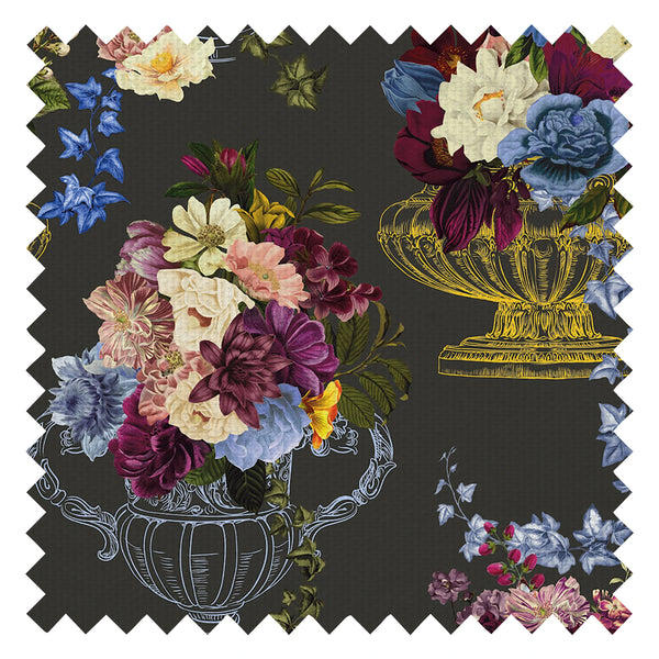 Night At The Mansion Fabric in Charcoal Grey