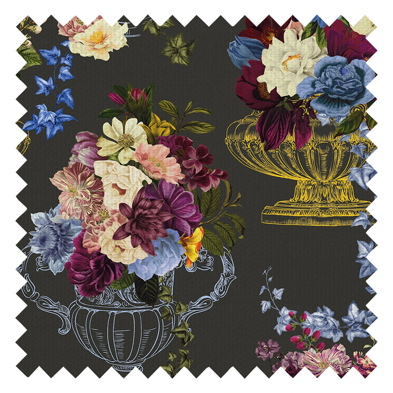 Night At The Mansion Fabric in Charcoal Grey