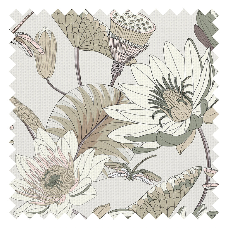 Dance of the Dragonfly Fabric in Cream, Sage and Pastel Pink