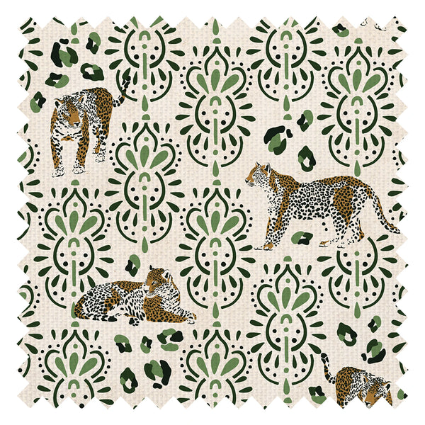 The Sultan Fabric in Sandstorm and Emerald Green