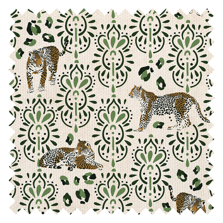 The Sultan Fabric in Sandstorm and Emerald Green