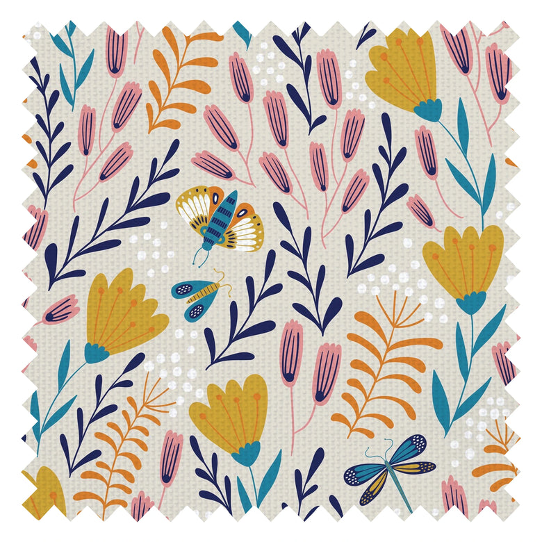 Garden of Eden Fabric in Peony Pink, Turquoise and Mustard