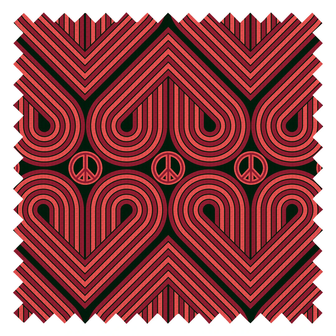 Peace and Love Fabric in Coral and Rouge on Twilight