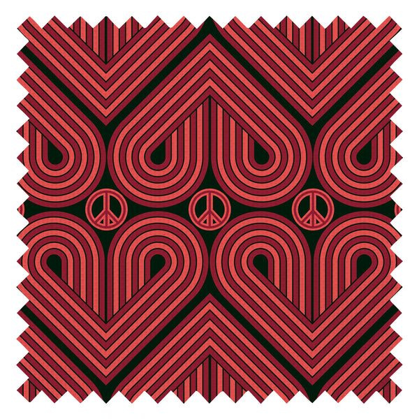 Peace and Love Fabric in Coral and Rouge on Twilight
