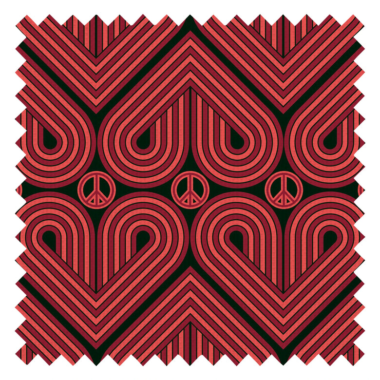 Peace and Love Fabric in Coral and Rouge on Twilight