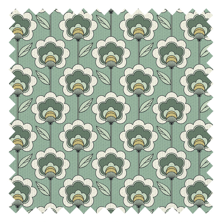 Happy Glamper Fabric in Sage, Elderflower and Vintage Cream