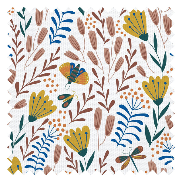 Garden of Eden Fabric in Mustard, Sky Blue and Terracotta