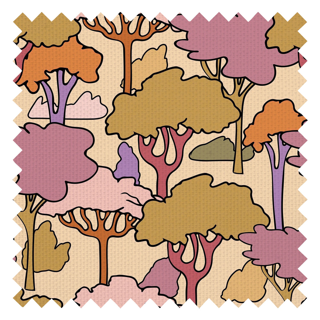 Woodstock Fabric in Olive Green, Earthy Orange and Grape