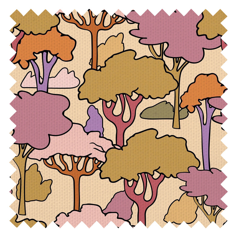 Woodstock Fabric in Olive Green, Earthy Orange and Grape