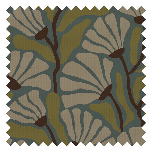 Mad for Matisse Fabric in Walnut and Wasabi on Teal