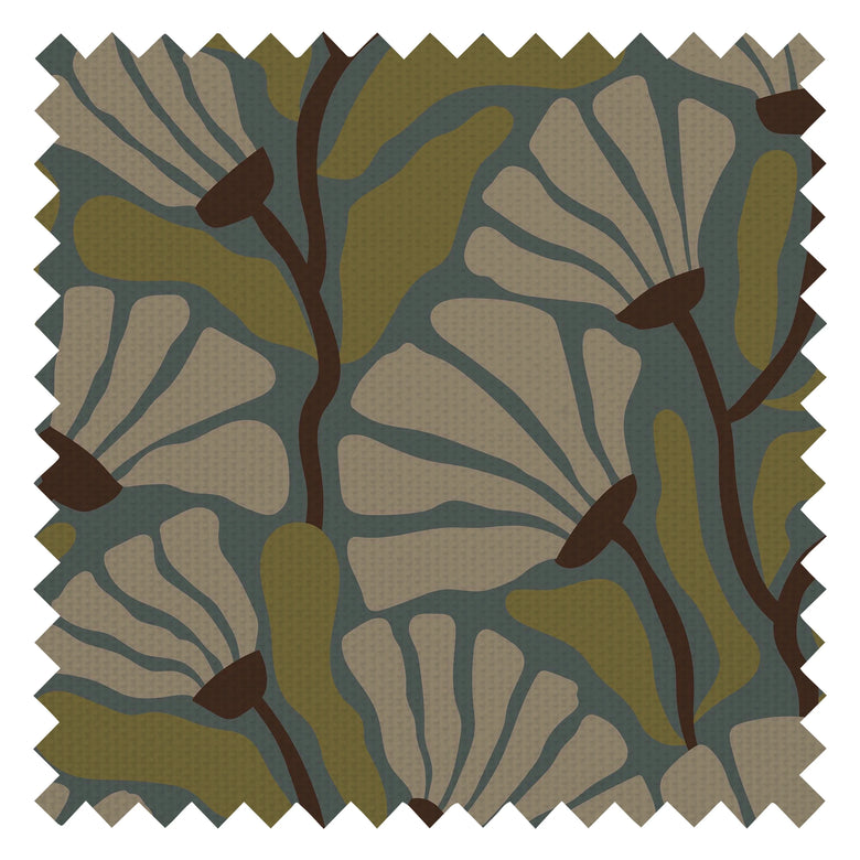 Mad for Matisse Fabric in Walnut and Wasabi on Teal