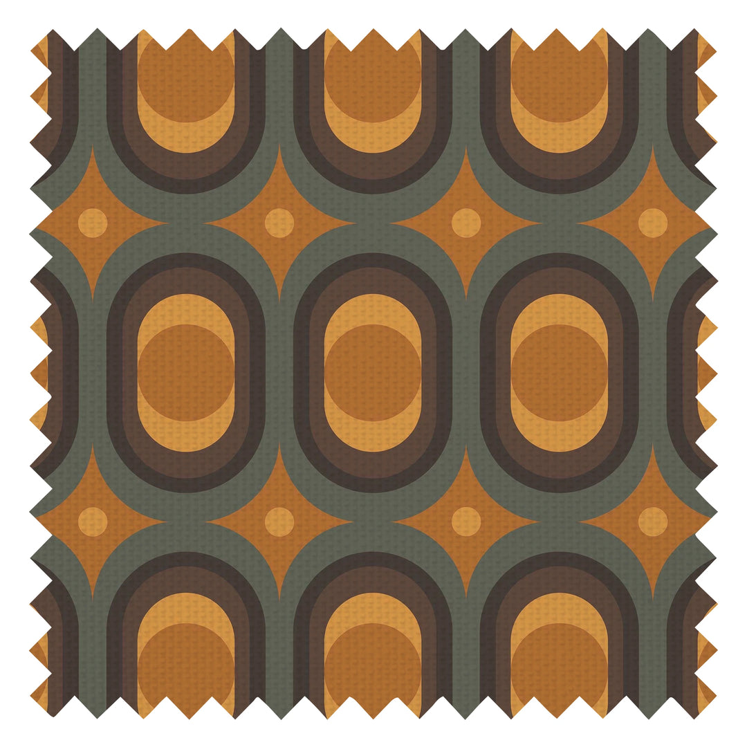 Seahorn Fabric in Earthy Orange, Pine and Chocolate