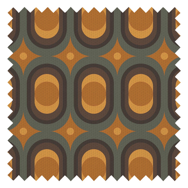 Seahorn Fabric in Earthy Orange, Pine and Chocolate