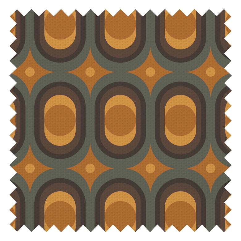 Seahorn Fabric in Earthy Orange, Pine and Chocolate