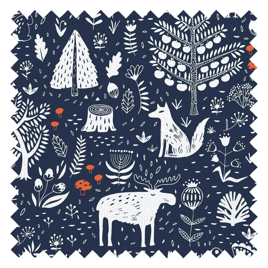 Moose in The Hoose Fabric in Midnight Navy and Crimson Accent
