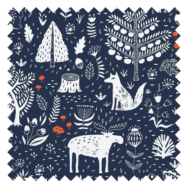 Moose in The Hoose Fabric in Midnight Navy and Crimson Accent