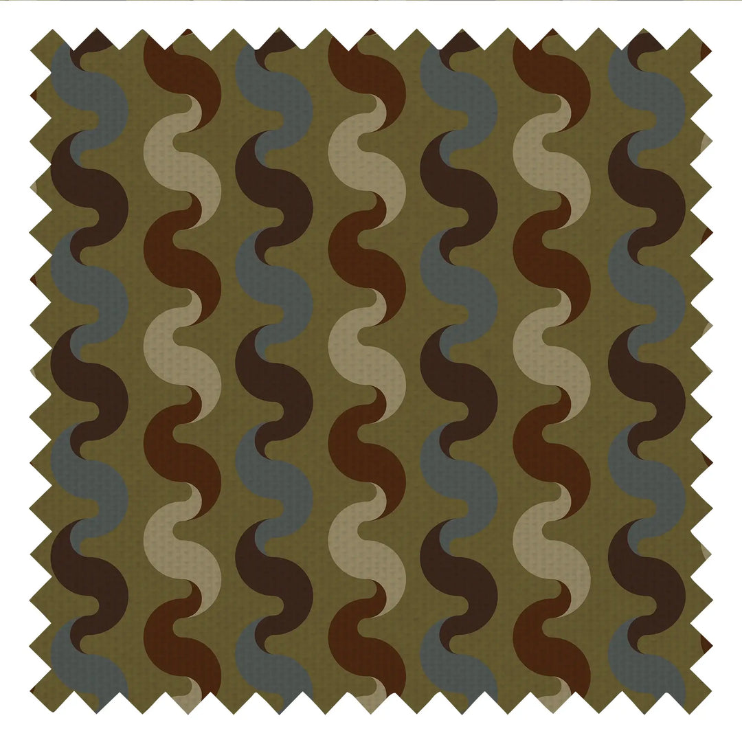 The Hippie Shake Fabric in Walnut and Teal on Wasabi