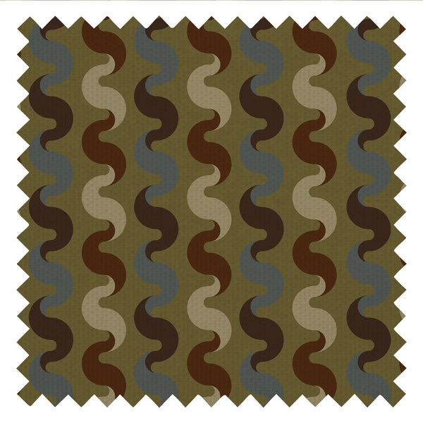 The Hippie Shake Fabric in Walnut and Teal on Wasabi