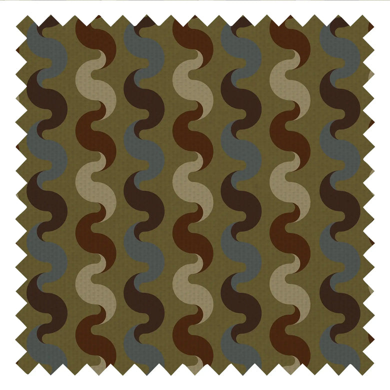 The Hippie Shake Fabric in Walnut and Teal on Wasabi